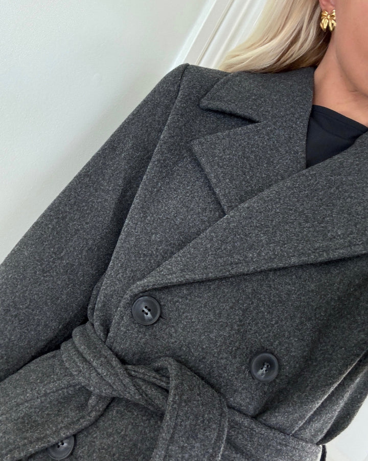 Vero Moda frakke fortunevega long ga noos dark grey/melange - FORUDBESTILLING LEV. UGE 37