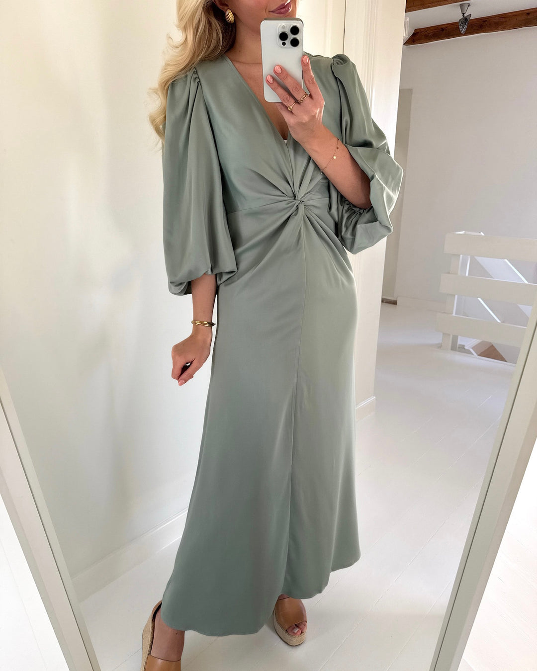 Y.A.S kjole thea 3/4 long green milieu - FORUDBESTILLING LEV. UGE 11