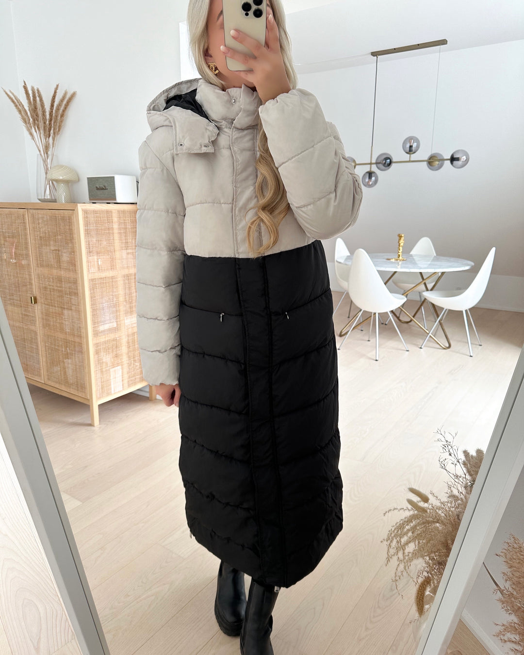 JDY jakke duffy block x-long moonbeam/black