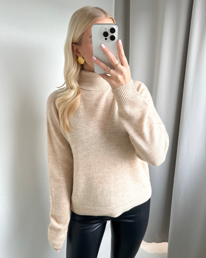 Pieces striktrøje juliana ls rollneck knit white pepper