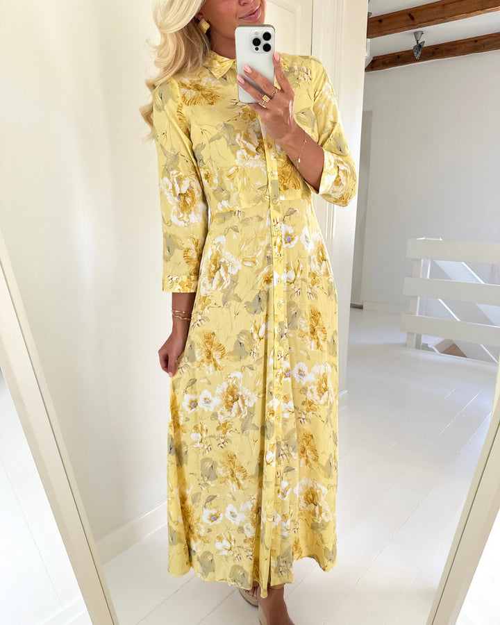 Y.A.S kjole savanna long pale banana/lemon print