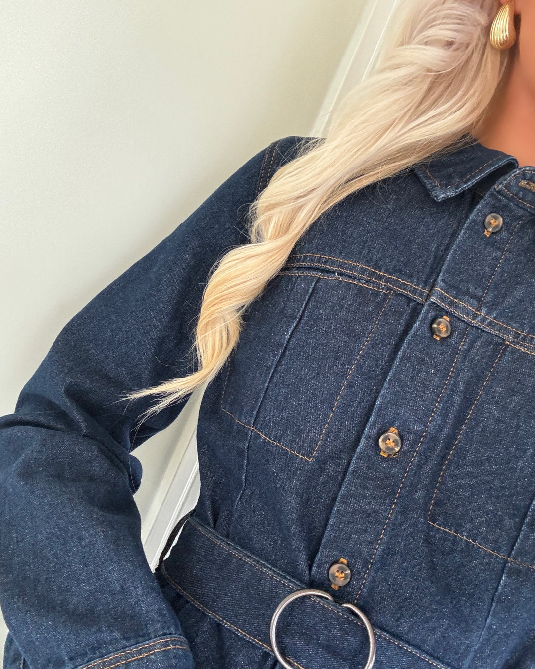 Vero Moda skjortekjole vio ls reg 7/8 shirt dark blue denim/rinse
