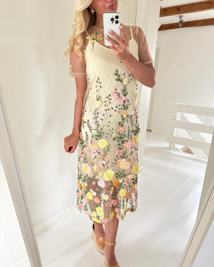 A-View kjole fuschia midi sand/yellow