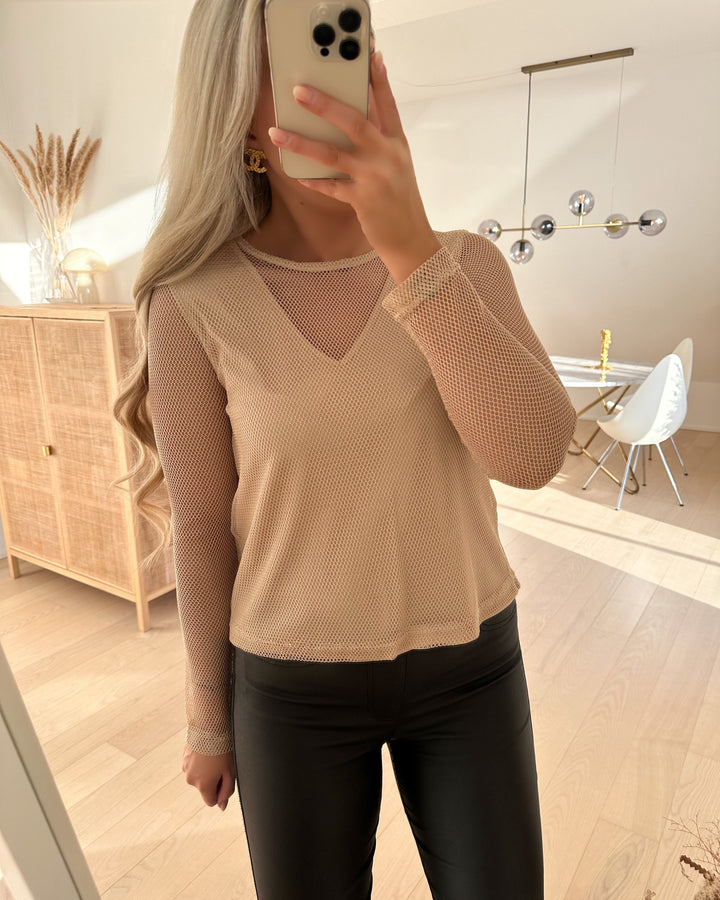 JDY bluse amber l/s mesh irish cream/lurex