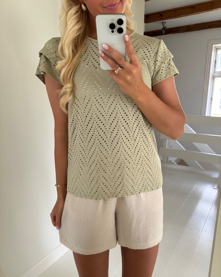 Only bluse smilla ss o-neck frill top elm/boho
