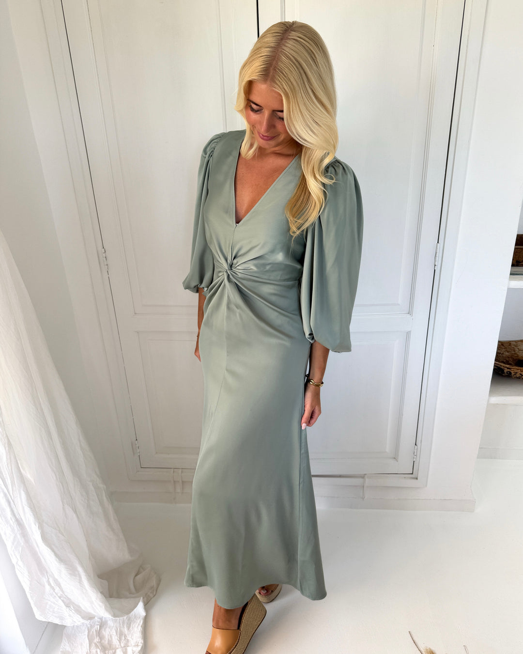 Y.A.S kjole thea 3/4 long green milieu