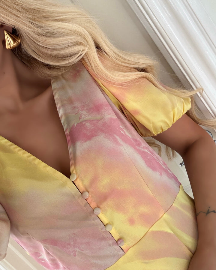 A-View kjole enitta short sleeve yellow/rose