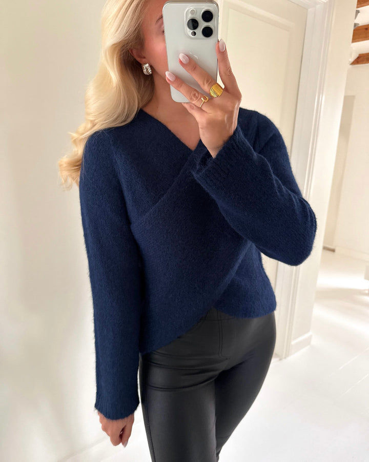 Only striktrøje maggie ls cross v-neck knit night sky melange
