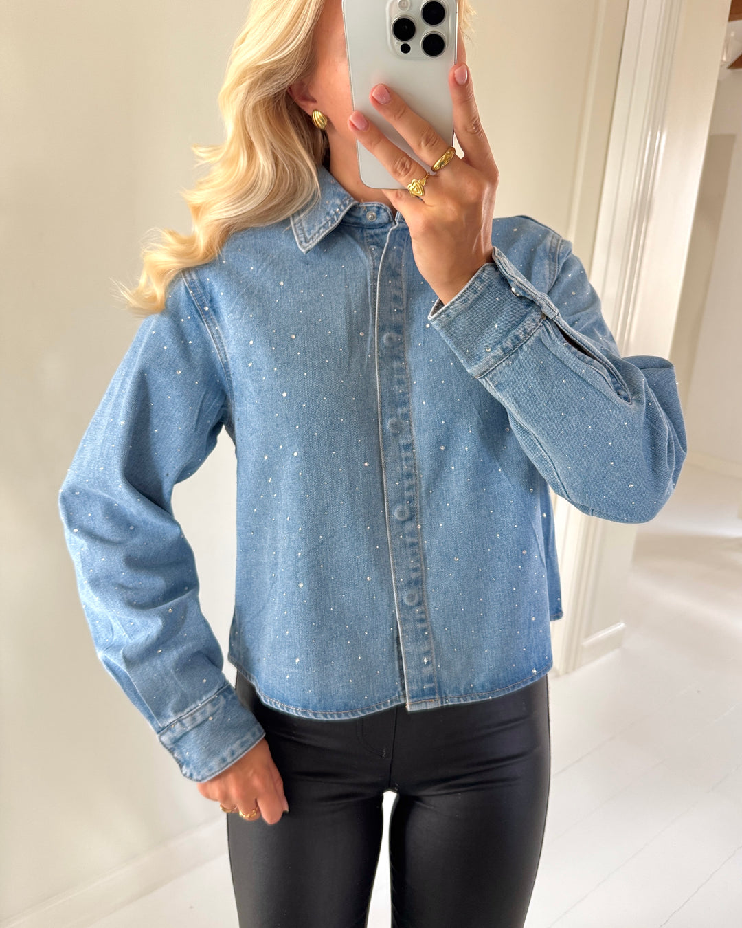 Only skjorte maggiemay ls rhinest dnm light blue denim