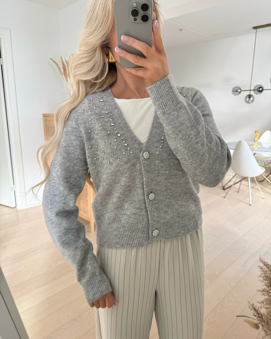 Y.A.S cardigan stone ls knit light grey melange