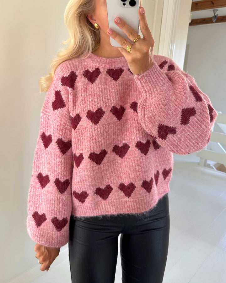 A-View striktrøje heart knit bordeaux/rose