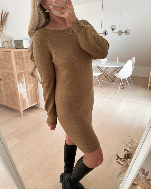 Lefile balloon ls boatneck dress tigers eye - FORUDBESTILLING LEV. UGE 48