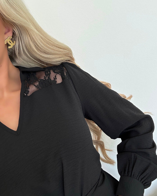 Lion l/s lace short dress black