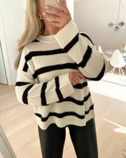 Justy l/s stripe pullover eggnog/black