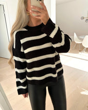 Justy l/s stripe pullover black/eggnog