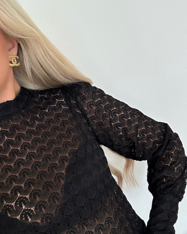 Becca high neck lace top black