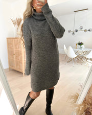 Ingeborg life l/s roll neck dress dark grey melange