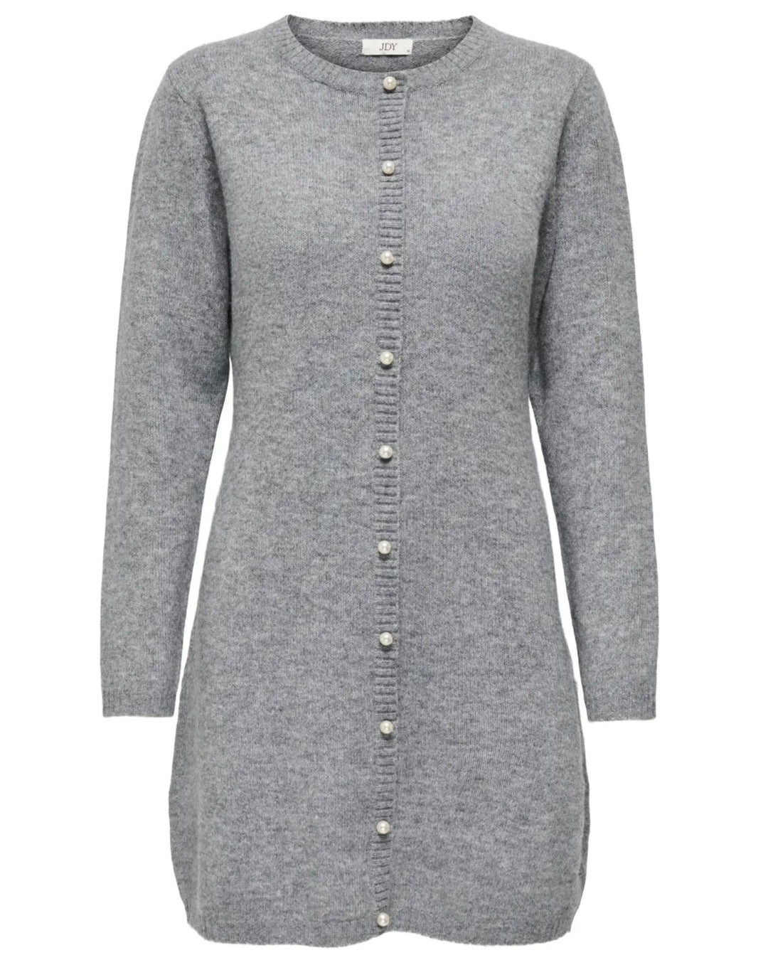 JDY kjole super life ls short pearl knit medium grey melange w white pearls