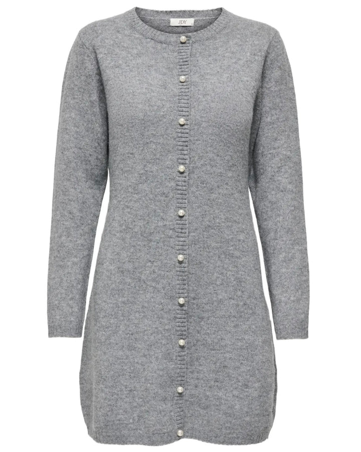 JDY kjole super life ls short pearl knit medium grey melange w white pearls