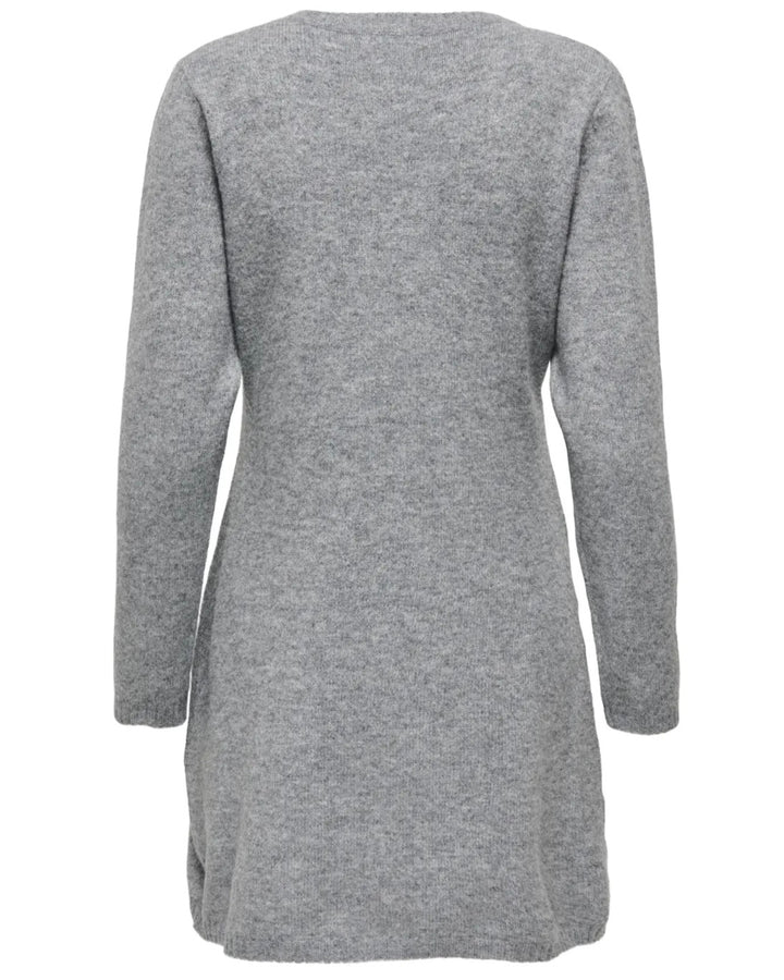 JDY kjole super life ls short pearl knit medium grey melange w white pearls