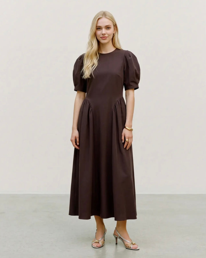 Vero Moda kjole sally puff sleeve ankle chocolate torte