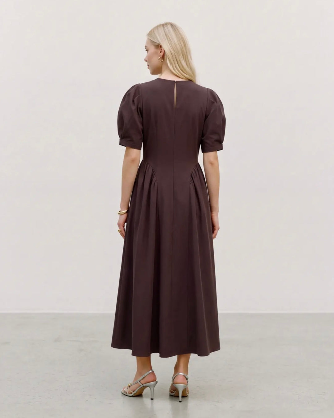 Vero Moda kjole sally puff sleeve ankle chocolate torte