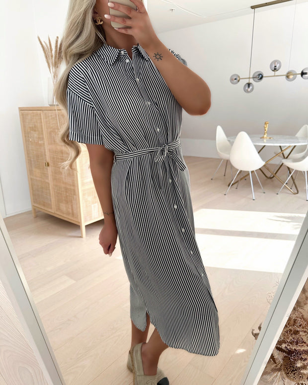 Bumpy ss calf shirt dress snow white/india ink