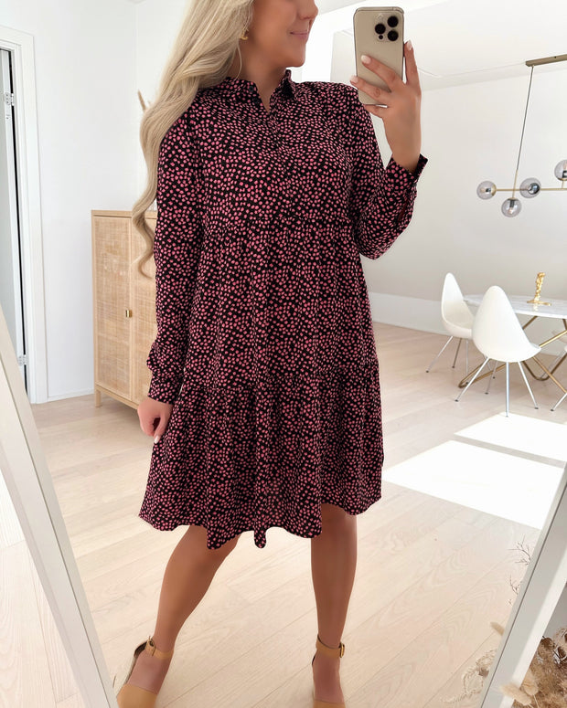 Piper l/s shirt dress black/fuchsiapurple small flower
