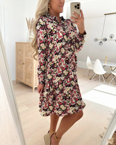 Piper l/s shirt dress black/fuchsiapurple big flower