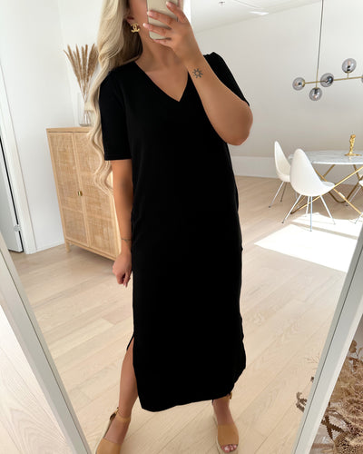 Vero Moda kjole gabrielle coco v-neck 7/8 black