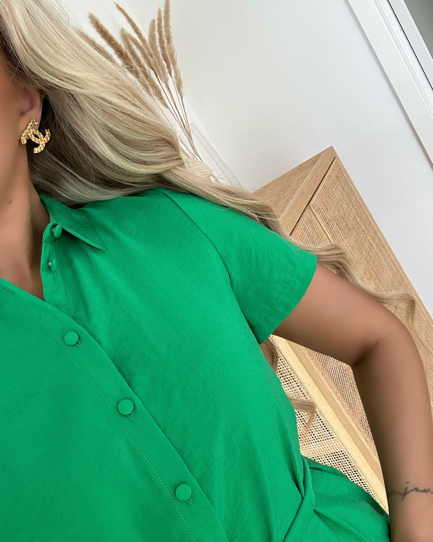 Queeny s/s calf shirt dress bright green