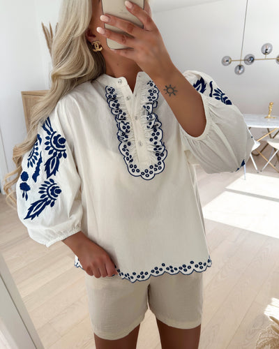 Love968 blouse cream/blue