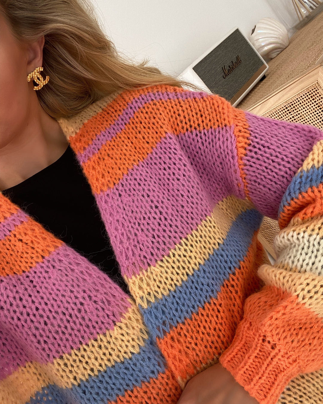 Pieces cardigan multi ls knit cardigan cloud dancer/multi
