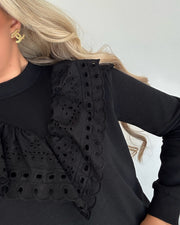 Fifi ls broderie anglaise sweat black