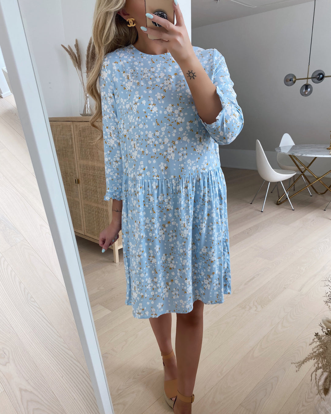 Vero Moda kjole simone o-neck 3/4 cashmere blue
