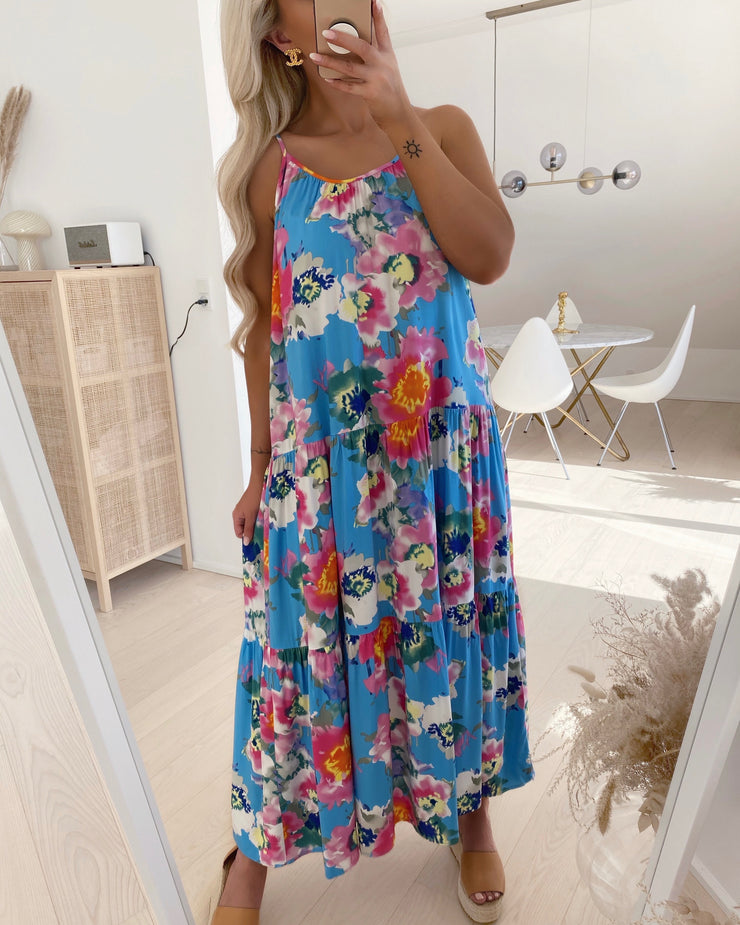 Summa ls long dress little boy blue/summa print