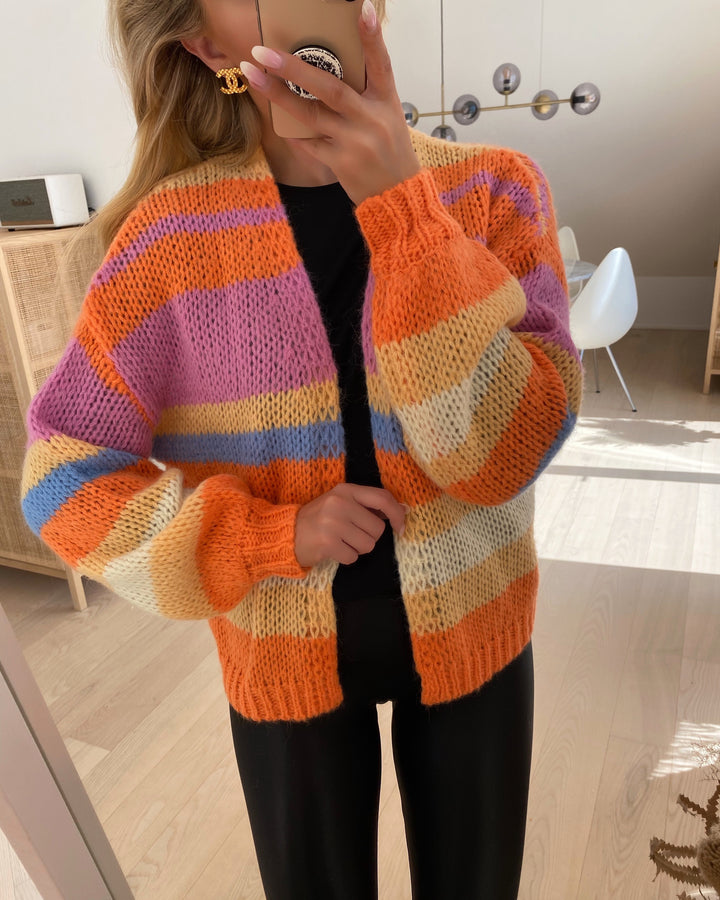 Pieces cardigan multi ls knit cardigan cloud dancer/multi