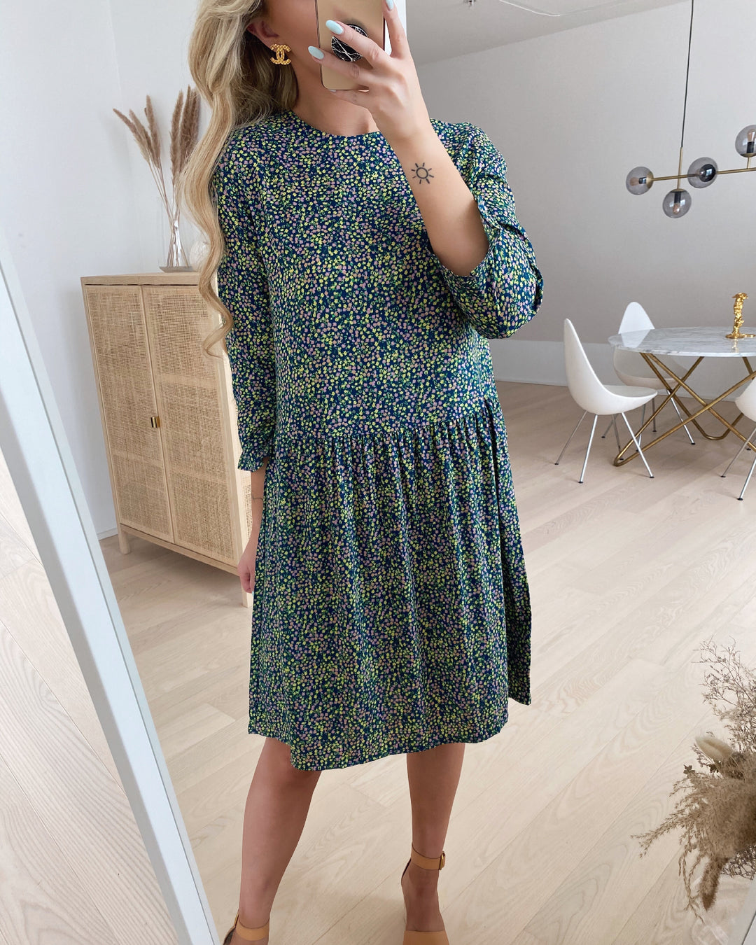 Vero Moda kjole simone o-neck 3/4 poseidon ruth