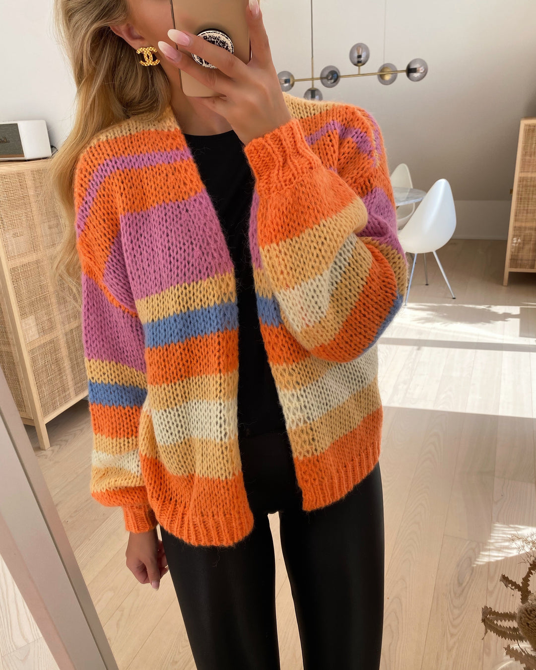 Pieces cardigan multi ls knit cardigan cloud dancer/multi