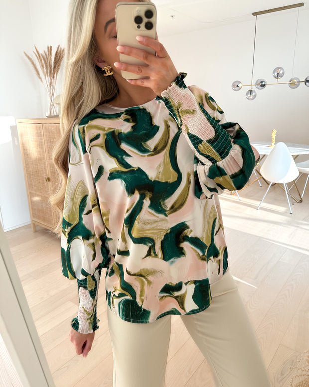 Love738-10 blouse green graphic