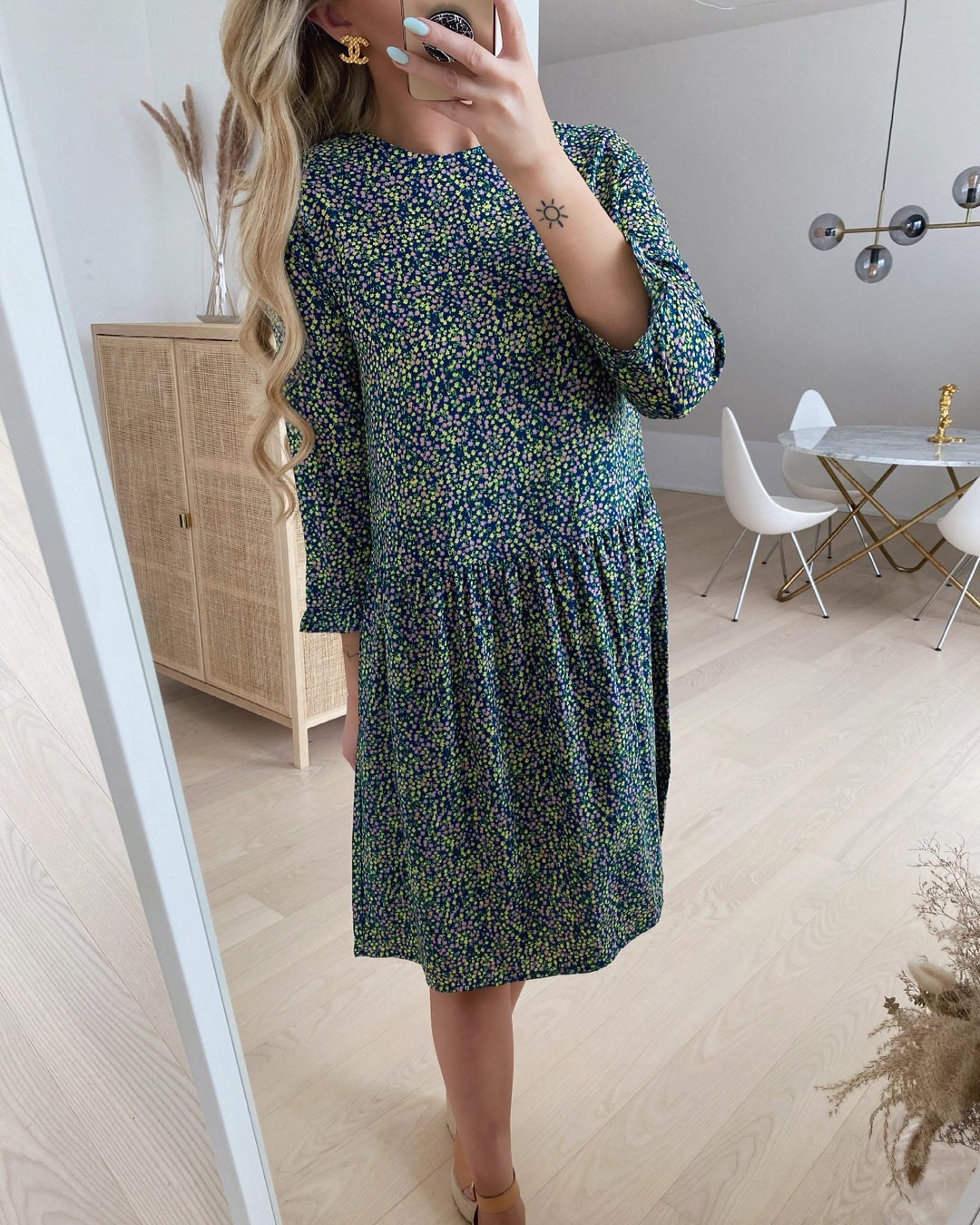 Vero Moda kjole simone o-neck 3/4 poseidon ruth