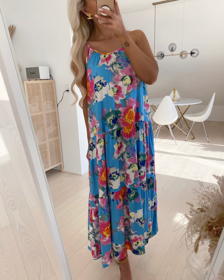 Summa ls long dress little boy blue/summa print