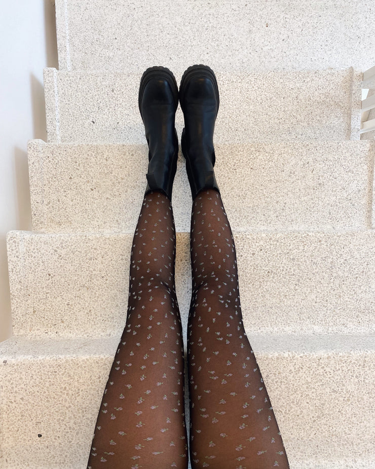 Tights with flowers black